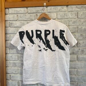White Short-Sleeve Graphic Tee with Bold Black 'PURPLE' Back Print